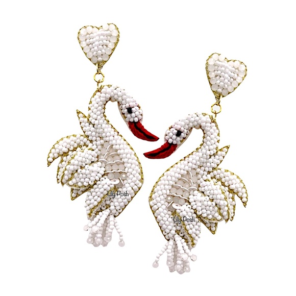 Lily Posh Jewelry - Lily Posh Beaded Swan Earring, Seed Bead White Swan Black Swan Earring